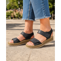 Sandale dama negre din piele naturala cu talpa confort si inchidere velcro dubla CP12N